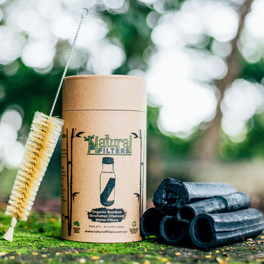 Unboxed display of charcoal filters for water jugs and bottles